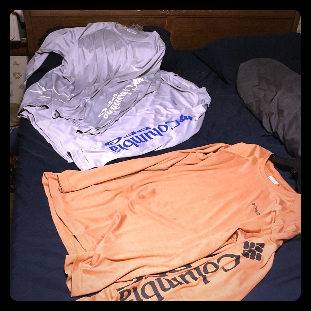 Three Columbia PFG Omni shade fishing shirts